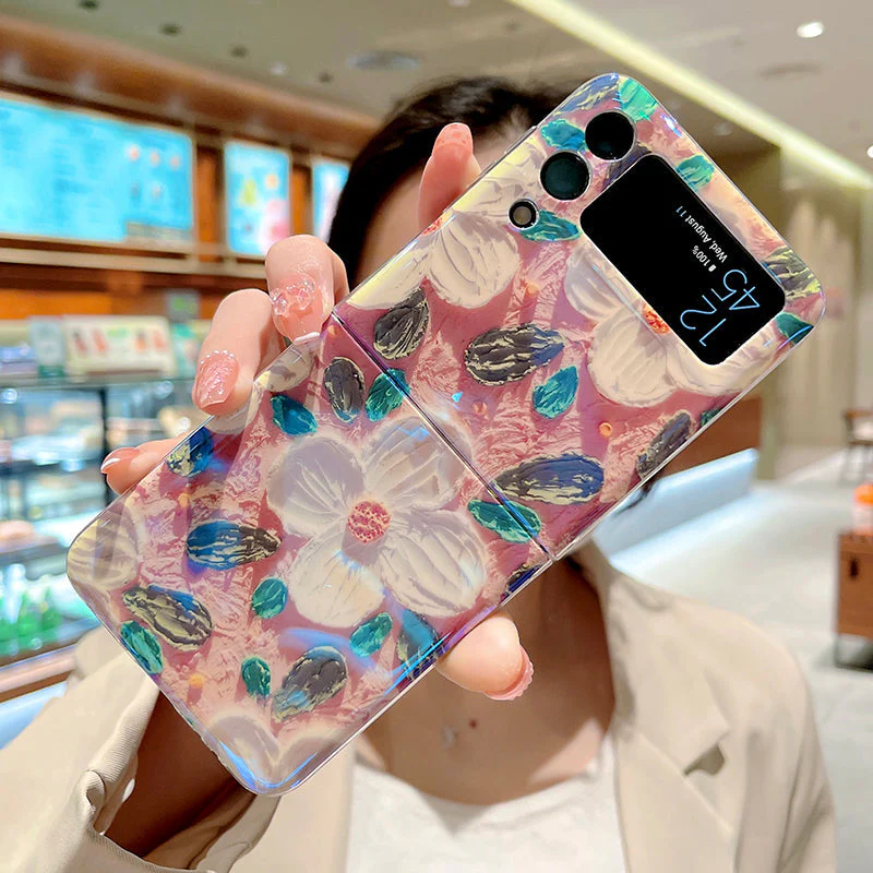 Blu-ray Oil Painting Flowers Case For Samsung Galaxy Z Flip 4 - Image 10