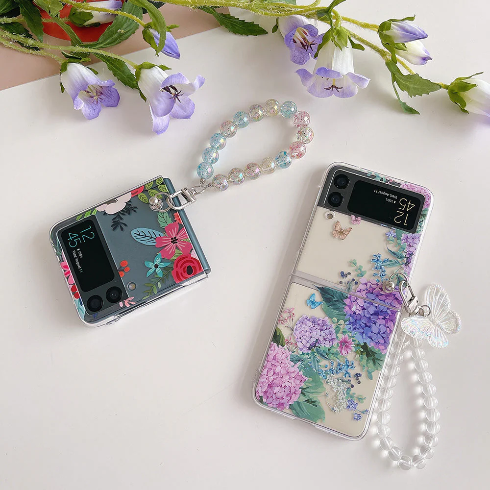 Colorful Flower Case with Bracelet For Galaxy Z Flip 4 - Image 3