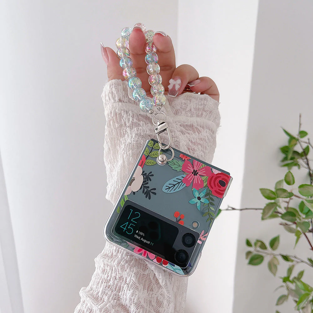 Colorful Flower Case with Bracelet For Galaxy Z Flip 4 - Image 4