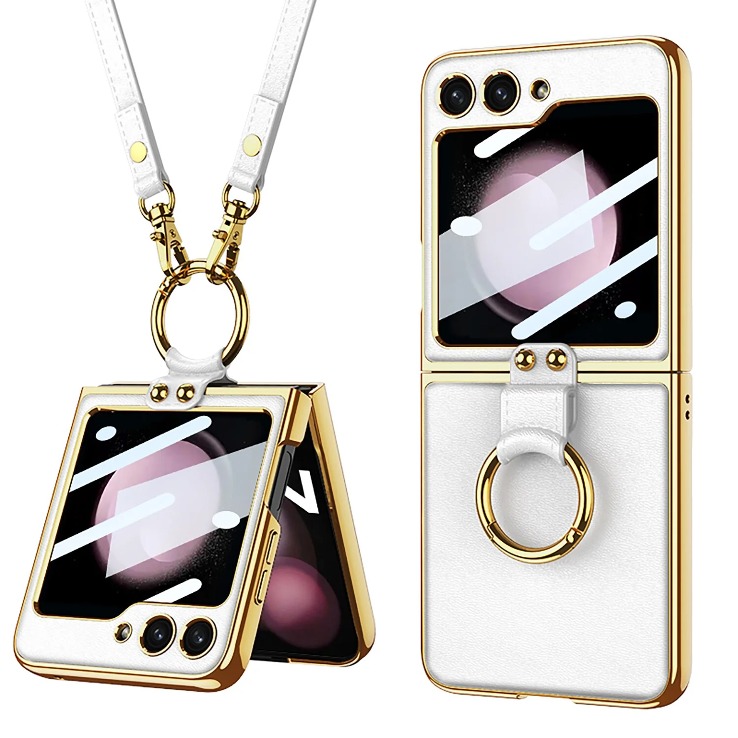 Luxury Leather Case with Ring Holder Lanyard for Samsung Galaxy Z Flip 5 - Image 5