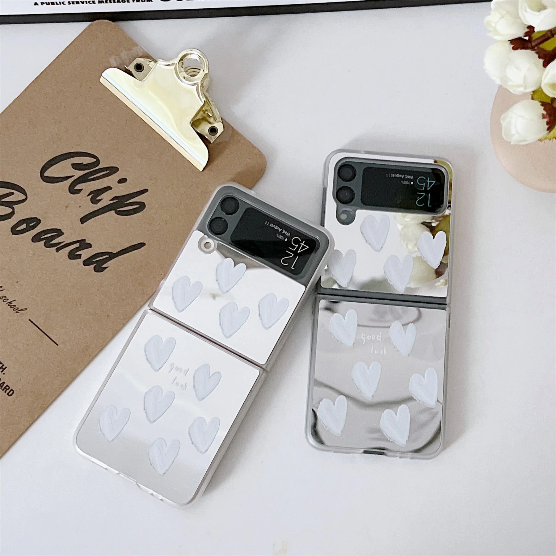 Luxury White Heart Mirror Case for Samsung Galaxy Z Flip 4 - Image 6