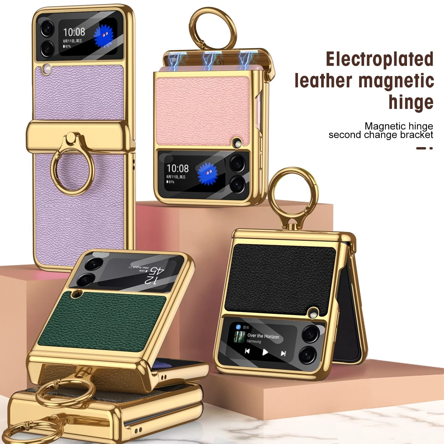 Magnetic Leather Case with Ring Holder For Samsung Galaxy Z Flip 4 - Image 11