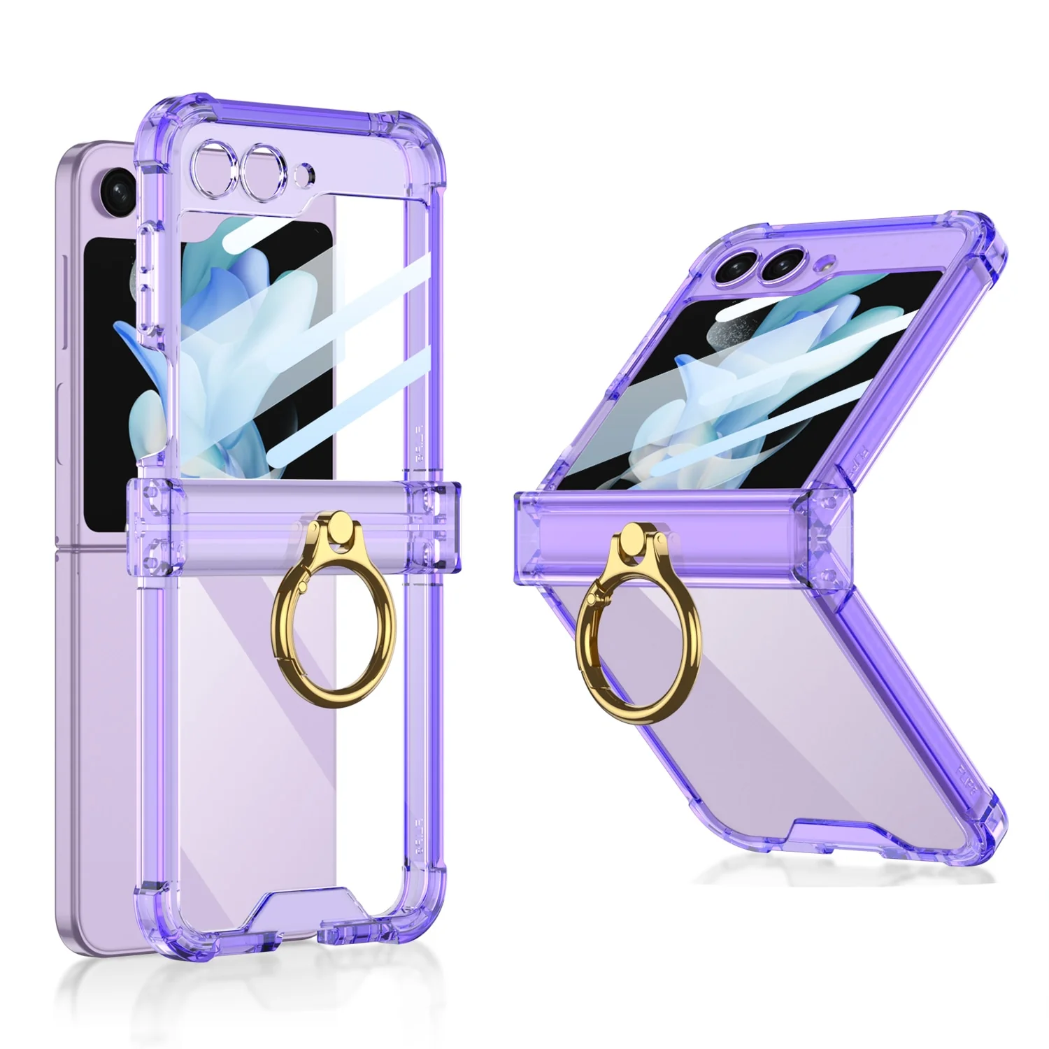 Samsung Galaxy Z Flip 5 Case - Transparent Folding Hingle With Ring Bracket - Image 4