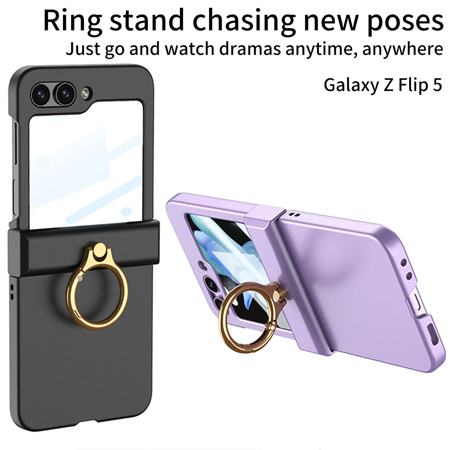 Ultra-thin Matte Case with Ring Bracket & Screen Protective For Samsung Galaxy Z Flip 5 - Image 8